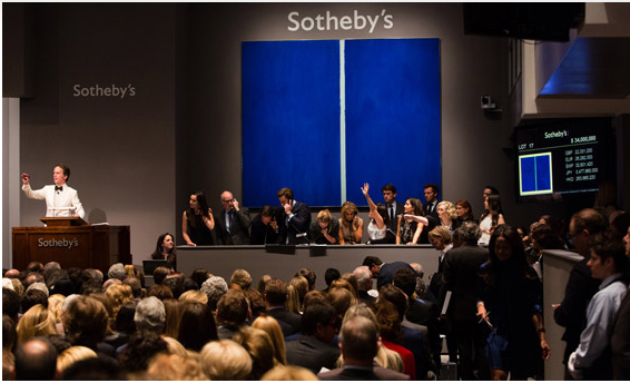 La evening sale di Sotheby's del 14 maggio è stata guidata da Onement VI Barnett Newman’s Onement VI, aggiudicata per  43. 8 milioni dopo una "battaglia" tra 5 collezionisti.
