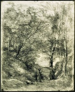Jean Baptiste Camille Corot Le jardin d’Orace,1855, cliché –verre, cm 38x30.9