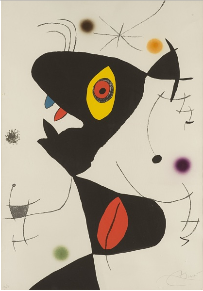Joan Mirò, Senza titolo. Litografia a colori, cm 88x61. Valutazione: € 1.100,00 / € 1.300,00
