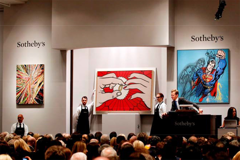 Un momento della Contemporary Art Evening Auction di Sotheby's a New York. L'asta si è chiusa con un totale di 379.6 milioni di dollari.