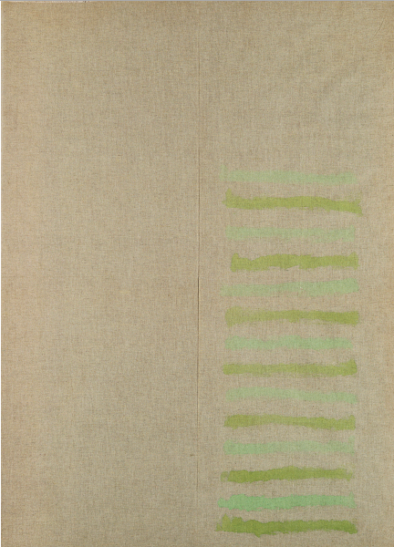 Giorgio Griffa , Verticale, 1969. Tecnica mista su tela, cm 100x72,5. Valutazione: € 12.500,00 / € 15.000,00