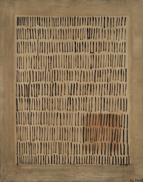 Arturo Vermi, Diario, 1963. Olio e tecnica mista su tela, cm 100x80. Valutazione: € 2.600,00 / € 2.800,00. Aggiudicato a € 13.000,00