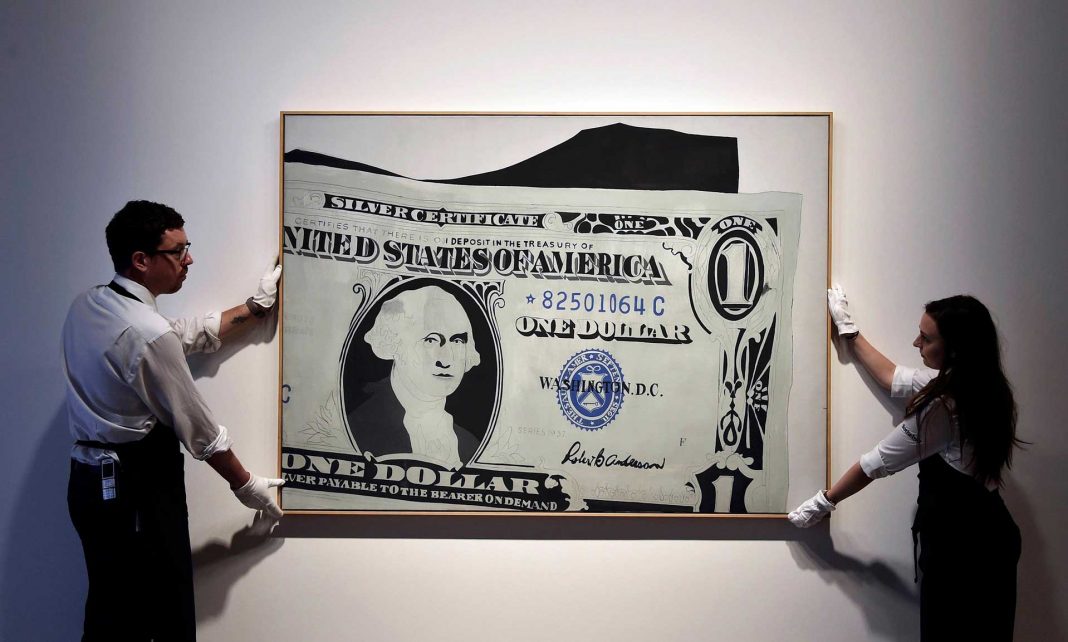Andy Warhol, One Dollar Bill (Silver Certificate), 1962. Quest'opera è stata venduta da Sotheby's il 1° luglio scorso per circa 21 milioni di sterline.