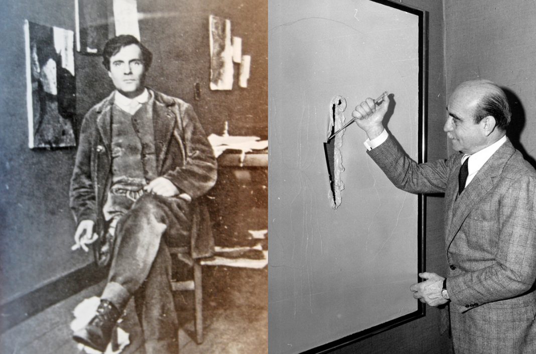 Amedeo Modigliani nel suo studio e Lucio Fontana al lavoro.