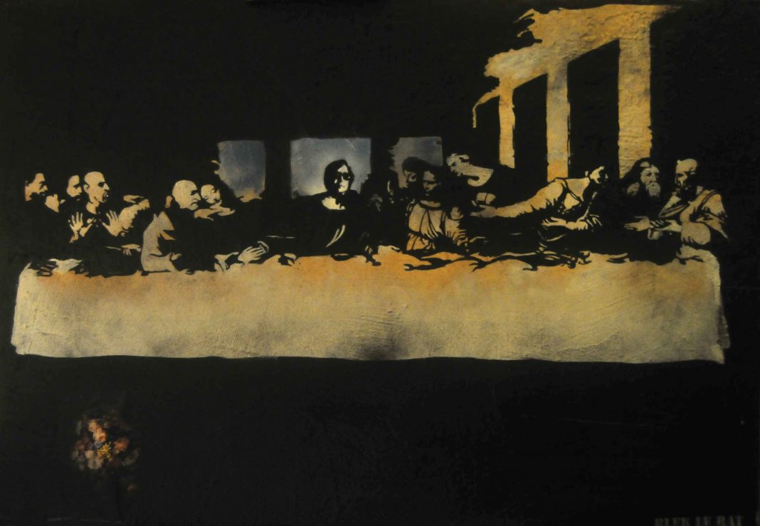 Blek le Rat, La scène de Leonardo, 2015. Una delle opere dell'artista francese che saranno esposte nella mostra Propaganda, che segna l'inizio dell'avventura milanese della Wunderkammern Gallery.