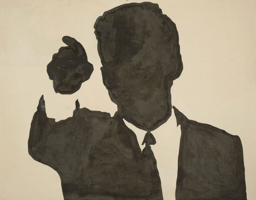 Sergio Lombardo, John Fitzgerald Kennedy, 1963. Enamel on canvas. 180 x 230 cm. L'opera è esposta alla mostra International Pop del Philadelphia Museum of Art