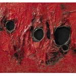 ALBERTO BURRI, Rosso Plastica 5, 1962. 70 x 100 cm. Stima: £ 4,000,000-6,000,000. Courtesy: Sotheby's