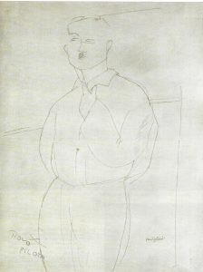 Amedeo Modigliani, Portrait de Paul Guillaume à mi-cuisse Mine de plomb sur vélin mince. Signé en bas à droite. Annoté «NOVO PILOTA » (surnom donné par Modigliani à Paul Guillaume). 43 x 33,5 cm. Estimation : 60.000 / 80.000€