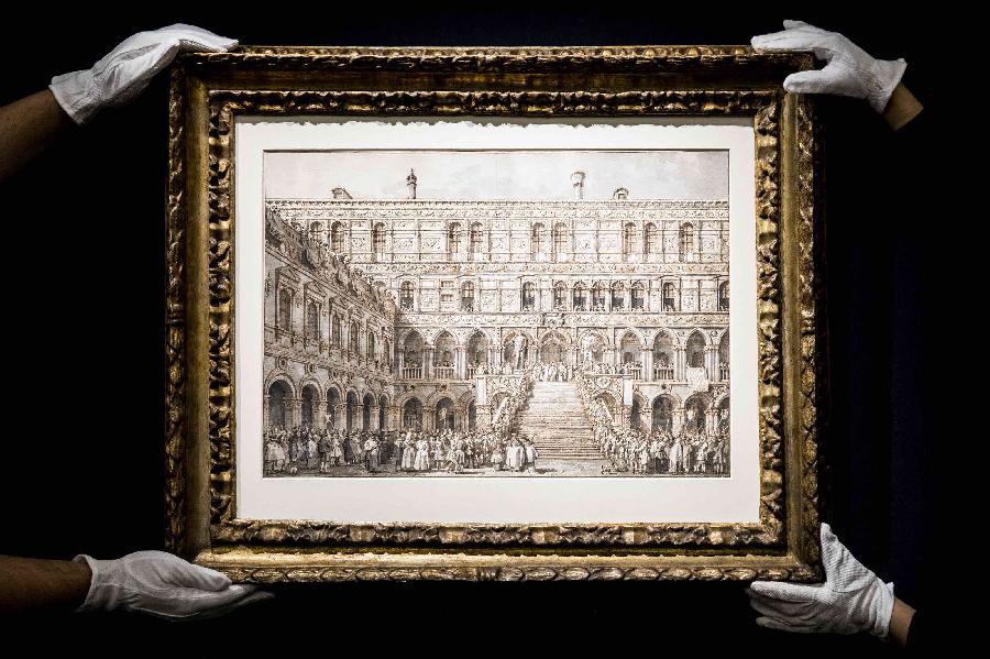 Canaletto, L’incoronazione del Doge sulla Scala dei Giganti. Disegno su carta – mm: 389 x 554. Courtesy: Sotheby's