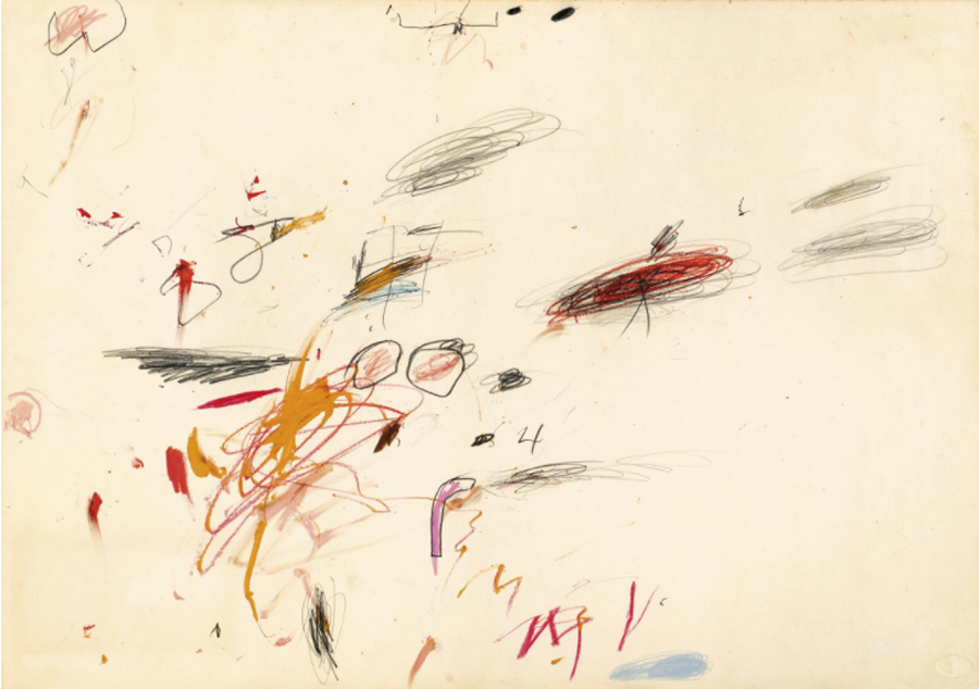 LOTTO 95 - Cy Twombly, Senza titolo, 1962. Olio, pastelli a cera, matite colorate, biro e grafite su carta, cm 50x70. Stima: € 400.000 - € 600.000