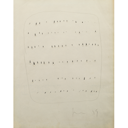 LOTTO 215 - Lucio Fontana, Concetto spaziale, 1949, matita e buchi su carta, cm 28x22. Valutazione 15.000,00 - 25.000,00€. Battuto 34.000,00€