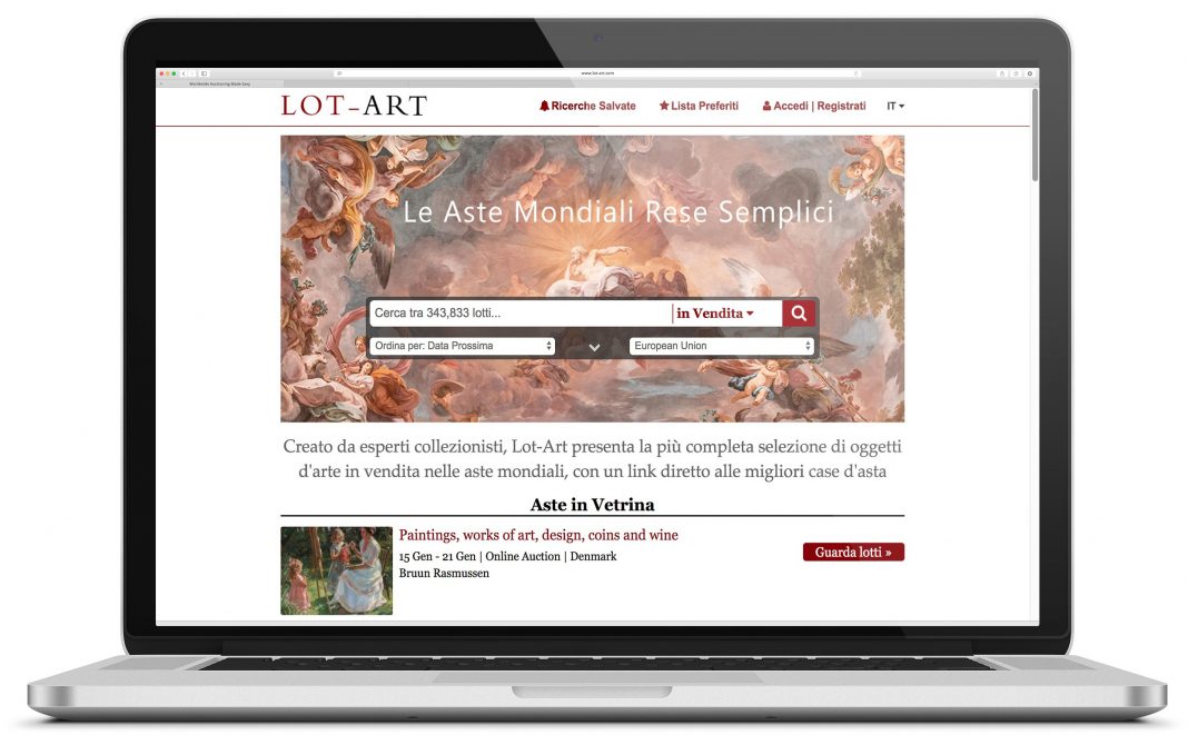 La homepage di Lot-Art la piattaforma dedicata al collezionismo lanciata nel 2016 da Francesco Gibbi e approdata da poco anche in Italia