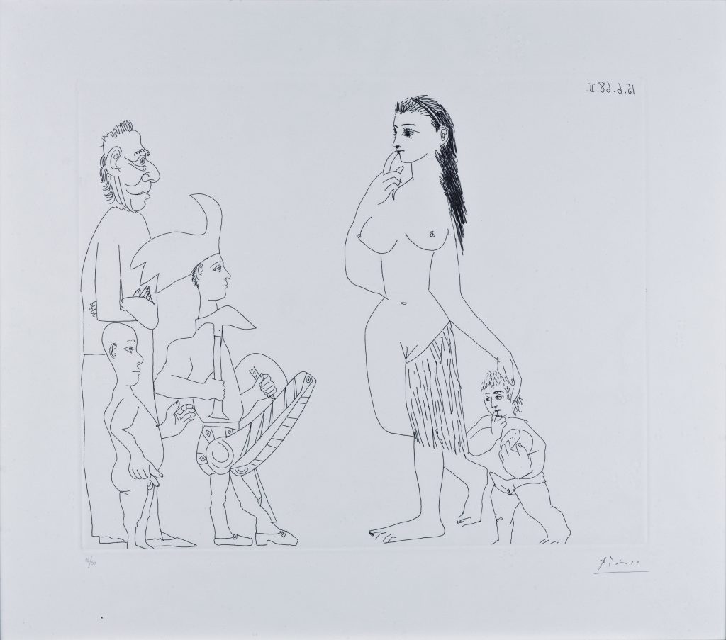 Pablo Picasso, Senza titolo, 1968. Acquaforte su carta, cm 55,6 x 63,7 (foglio). Courtesy: Wannenes