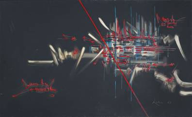 LOTTO 39 - Georges Mathieu, Senza titolo, 1969. Olio su tela, 97x162 cm.Stima: € 125.000/150.000. Courtesy: Meeting Art