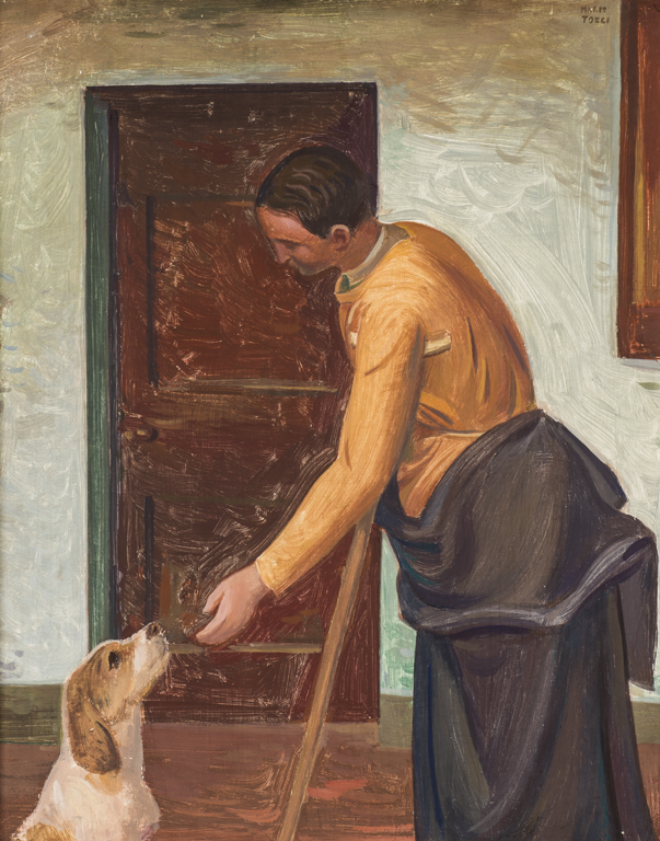 LOTTO 426 - MARIO TOZZI (1895-1975) L'amico fedele (Il cane e la sciancata - La paralitica), 1938. Tempera su tavola cm 46x38.