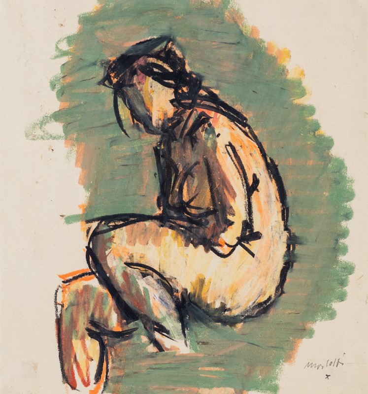 LOTTO 11 - ENNIO MORLOTTI, Bagnante, 1988. Pastelli cerosi su carta, cm 34 x 31,6. Stima: 500-600 euro. Courtesy: Minerva Auctions