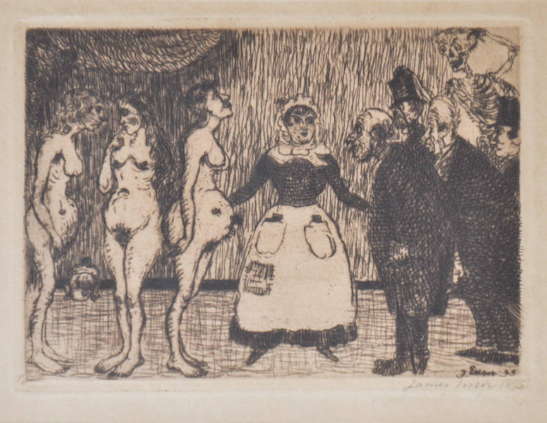 LOTTO 7 - James Ensor, La visite des médecins, 1895. Acquaforte su carta giappone tirata in seppia, 9,5 x 13,5 cm