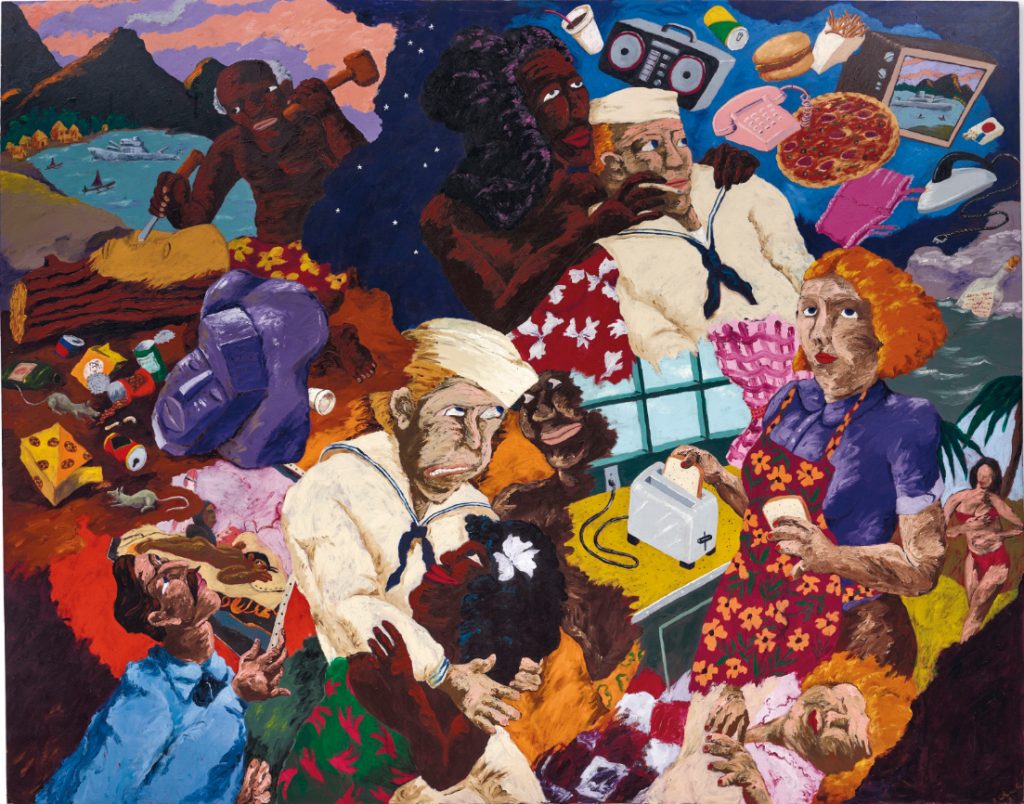Robert Colescott (1925-2009), Cultural Exchange, painted in 1987. 91 x 115 in (231 x 292 cm). La tela è stata venduta per $912,500 questa notte da Christie’s a New York
