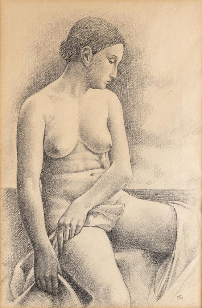 LOTTO 222 - UBALDO OPPI, Giovane donna al mare, 1926 Matita su cartoncino, 51 x 32 cm Stima: 2.000-3.000 euro.