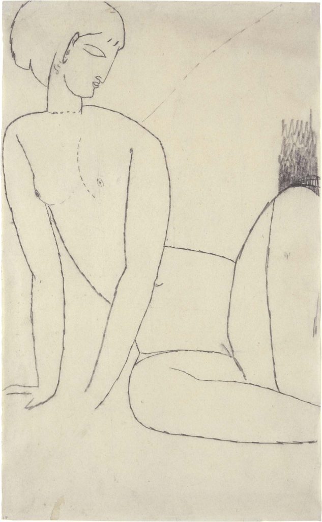 LOTTO 634 - Amedeo Modigliani, Nu Accroupi (Nudo seduto con le mani al suolo, 1910-11. Carboncino su carta, cm. 42,5x26,2. STIMA € 250.000 / 350.000