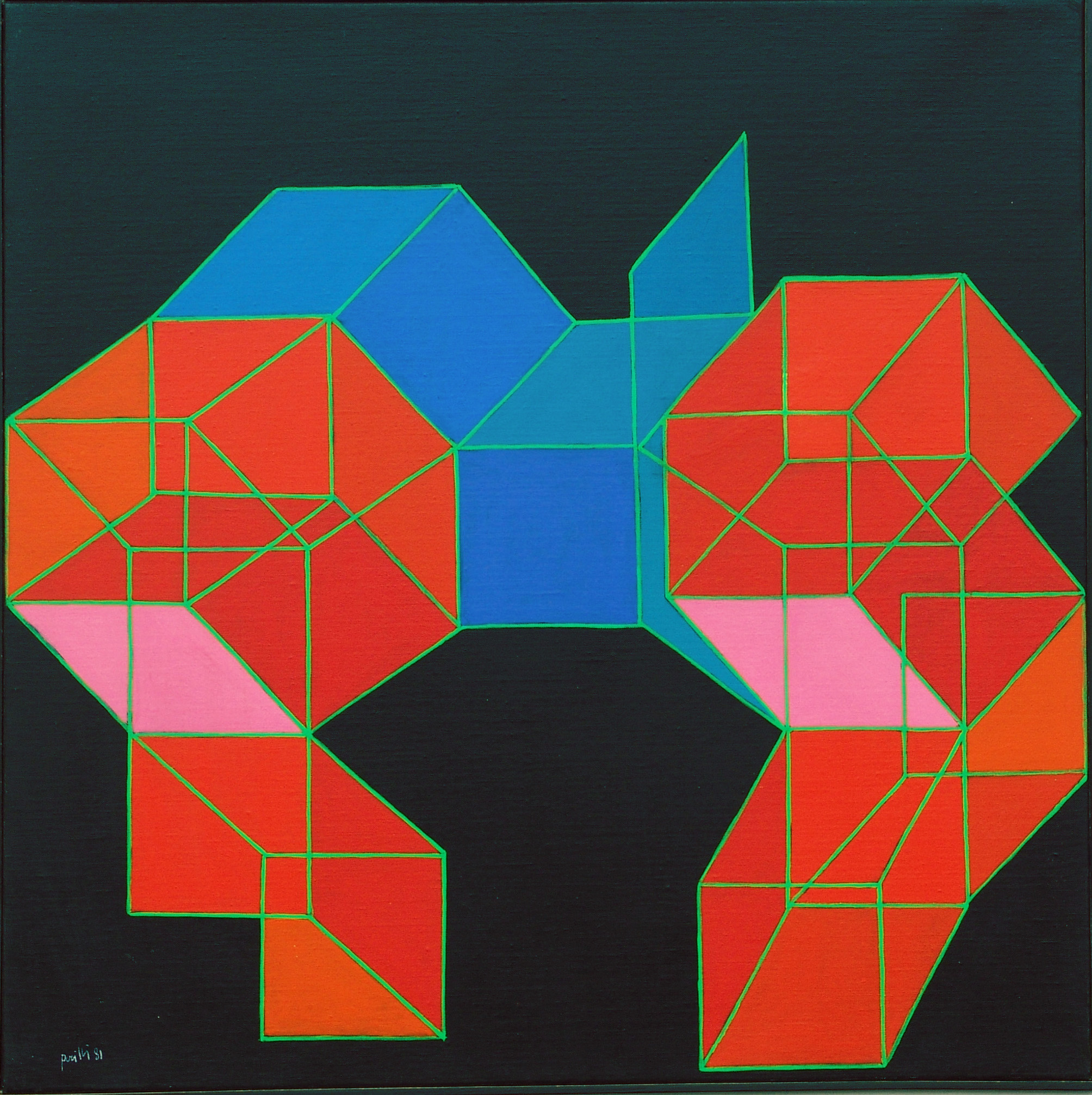 Achille Perilli, La visione geometrica, 1981. Acrilici su tela cm. 60x60