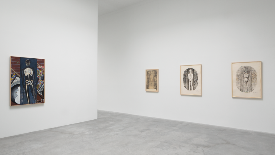 Una vista della mostra personale di Jasper Johns, Recent Paintings & Works on Paper, alla Matthew Marks Gallery di New York.