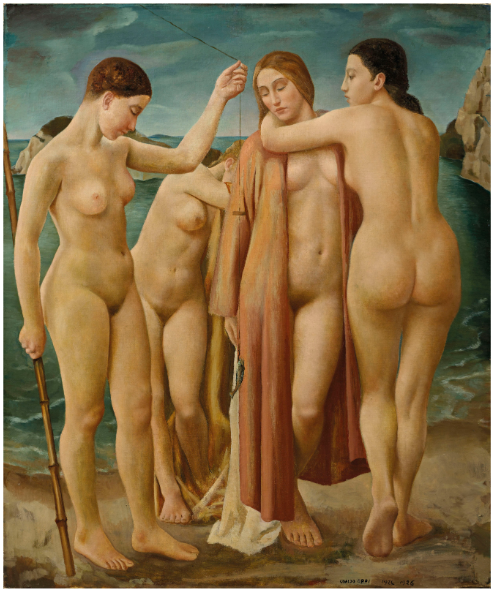 LOTTO 38 - Ubaldo Oppi, Giovani donne al mare, 1924-26. olio su tela cm 120x101. Stima: EUR 80.000 - 120.000. Courtesy: Christie's.